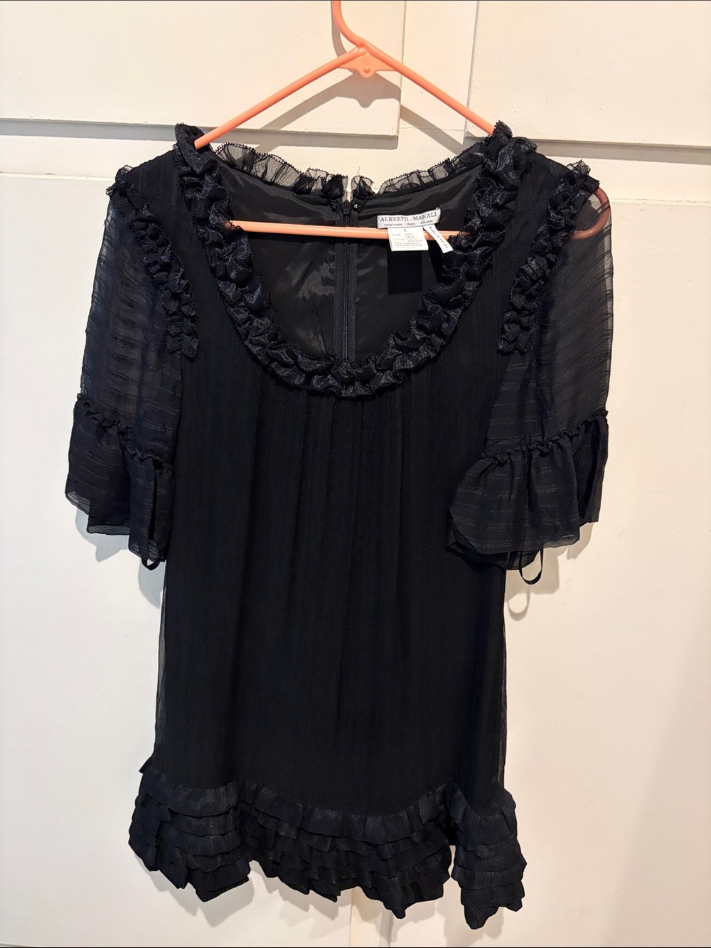 Alberto Makali Black Ruffle-Trim Blouse